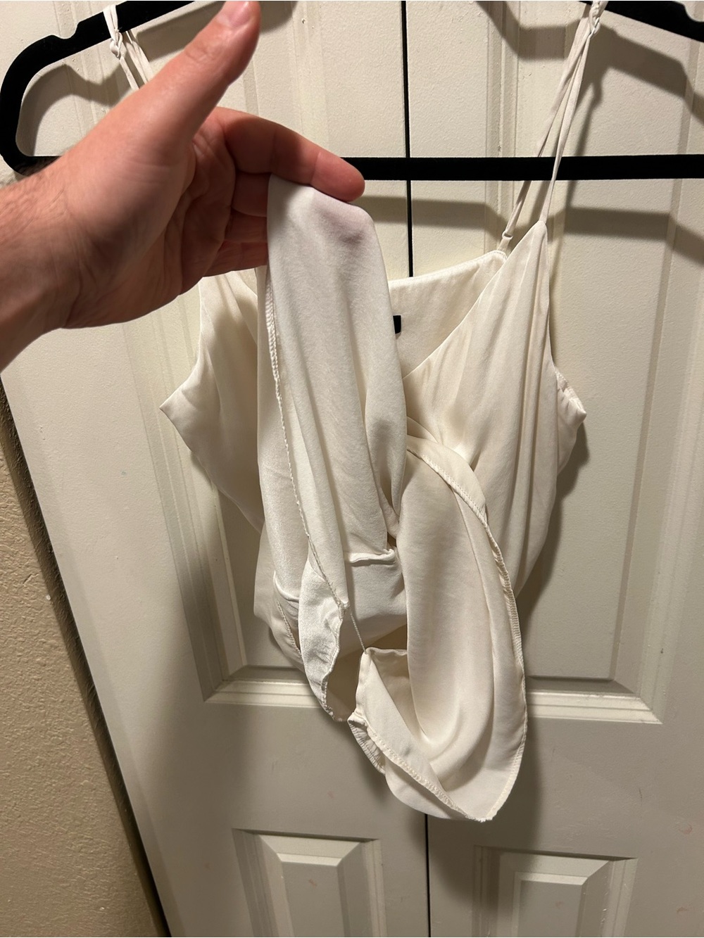 Quince Stretch Silk V-Neck Cami White , Small Pit - Picture 11 of 12